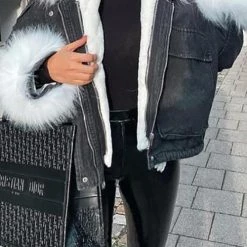 Levency Detachable Fuzzy Faux Fur Collar Denim Coat New In 59 Levency Detachable Fuzzy Faux Fur Collar Denim Coat New In