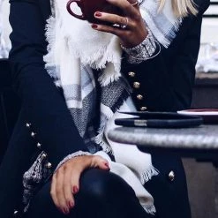 Levency Plaid Ripped Hem Scarf