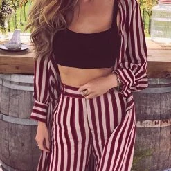 Levency Button Striped Pants Set New In
