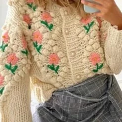 Levency Floral Pearl Button Cardigan