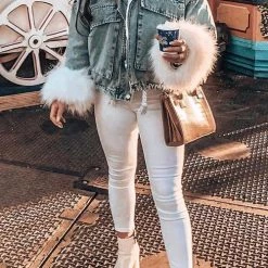 Levency Detachable Fuzzy Faux Fur Collar Denim Coat New In 56 Levency Detachable Fuzzy Faux Fur Collar Denim Coat New In