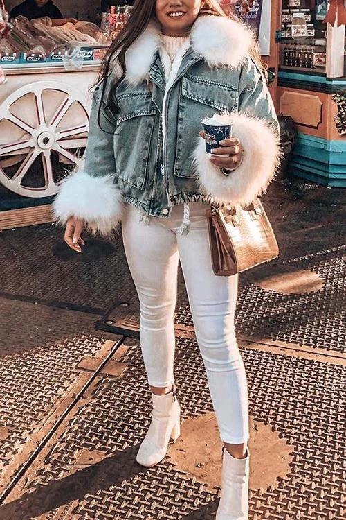 Levency Detachable Fuzzy Faux Fur Collar Denim Coat New In 17 Levency Detachable Fuzzy Faux Fur Collar Denim Coat New In