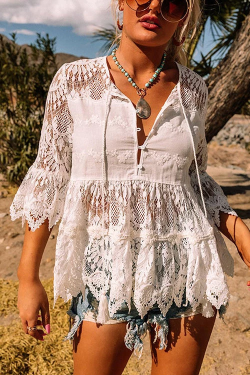 Levency Crochet Lace Half Sleeve Peplum Top New In 1 Levency Crochet Lace Half Sleeve Peplum Top New In