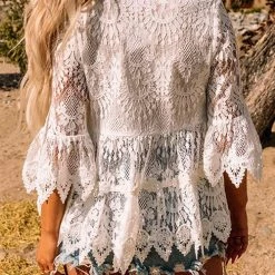Levency Crochet Lace Half Sleeve Peplum Top New In 12 Levency Crochet Lace Half Sleeve Peplum Top New In