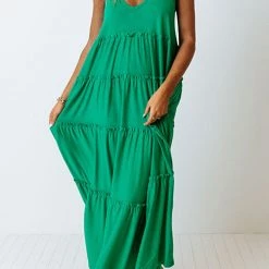 Levency New In Tiered Pockets Slip Maxi Dress