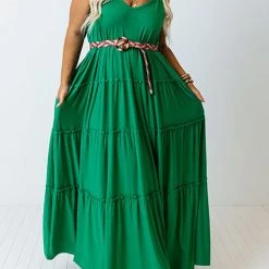 Levency New In Tiered Pockets Slip Maxi Dress