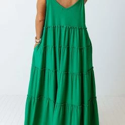 Levency New In Tiered Pockets Slip Maxi Dress