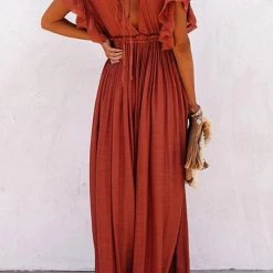 Levency New In Button Drawstring Waist Bat Maxi Cover Dress