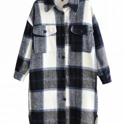 Levency Single Breasted Plaid Long Coat
