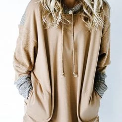 Levency Patchwork Drawstring Pockets Hoodie New In