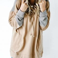 Levency Patchwork Drawstring Pockets Hoodie New In