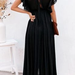 Levency New In Button Drawstring Waist Bat Maxi Cover Dress