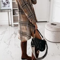 Levency Plaid Button Shirt Long Sleeve Mini Dress New In