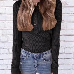 Levency Knit Long Sleeve Button Henley New In