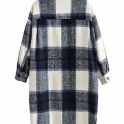 Levency Single Breasted Plaid Long Coat