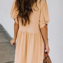 Levency Solid Half Sleeve Mini Dress New In