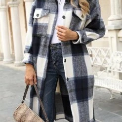 Levency Single Breasted Plaid Long Coat