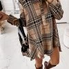 Levency Plaid Button Shirt Long Sleeve Mini Dress New In