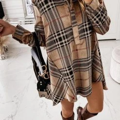 Levency Plaid Button Shirt Long Sleeve Mini Dress New In