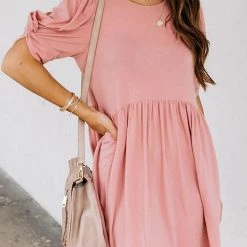 Levency Solid Half Sleeve Mini Dress New In