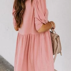 Levency Solid Half Sleeve Mini Dress New In