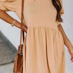 Levency Solid Half Sleeve Mini Dress New In