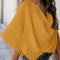Levency New In Drape V Neck Bell Sleeve Blouse