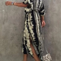 Levency Snake Print Bat Cover Maxi Dress