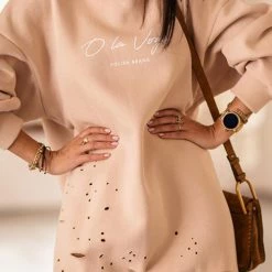 Levency Letter Print Ripped Hoodie Mini Dress