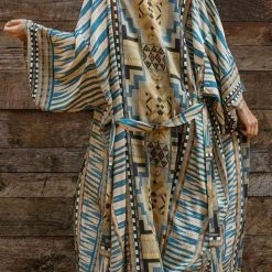 Levency Geometey Print Bleted Cover Up