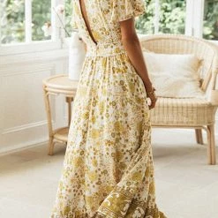 Levency Floral V Neck Maxi Dress