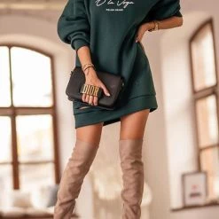 Levency Letter Print Ripped Hoodie Mini Dress