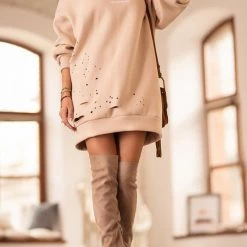Levency Letter Print Ripped Hoodie Mini Dress