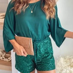 Levency New In Bat Sleeve Sequin Bottom Romper 9 Levency New In Bat Sleeve Sequin Bottom Romper