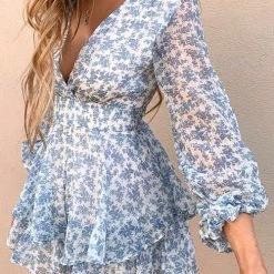 Levency Print V Neck Long Sleeve Romper New In