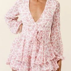 Levency Print V Neck Long Sleeve Romper New In