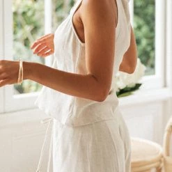 Levency Drawstring Crop Tank Pants Set New In