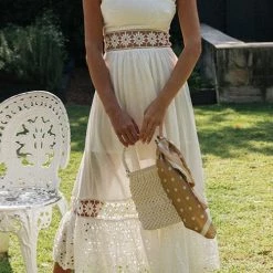 Levency Lace Patchwork Sleeveless Maxi Dress New In