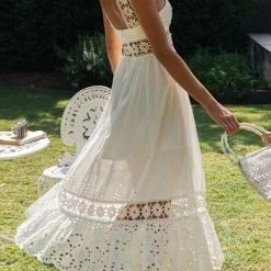 Levency Lace Patchwork Sleeveless Maxi Dress New In