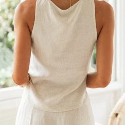 Levency Drawstring Crop Tank Pants Set New In