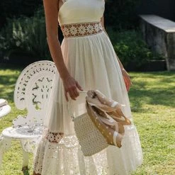 Levency Lace Patchwork Sleeveless Maxi Dress New In