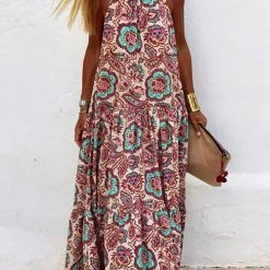 Levency Print Halter Neck Maxi Dress