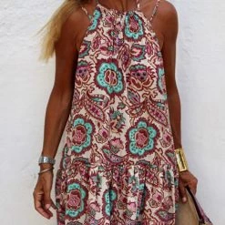 Levency Print Halter Neck Maxi Dress
