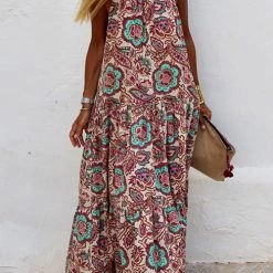 Levency Print Halter Neck Maxi Dress
