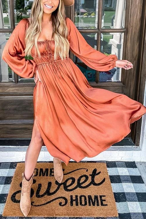 Levency New In Satin Pocket Drawstring Long Sleeve Midi Dress 1 Levency New In Satin Pocket Drawstring Long Sleeve Midi Dress