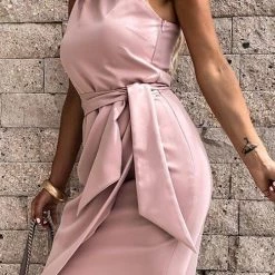 Levency New In One Shoulder Belted Mini Dress