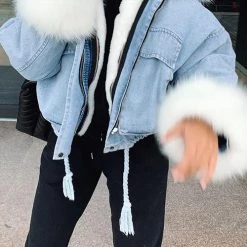 Levency Detachable Fuzzy Faux Fur Collar Denim Coat New In 67 Levency Detachable Fuzzy Faux Fur Collar Denim Coat New In