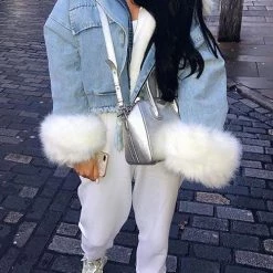 Levency Detachable Fuzzy Faux Fur Collar Denim Coat New In 73 Levency Detachable Fuzzy Faux Fur Collar Denim Coat New In