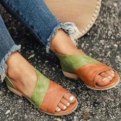 Levency New In Peep Toe Stacked Flat Sandals
