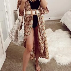 Levency Leaf Belted Kimono Cardigan